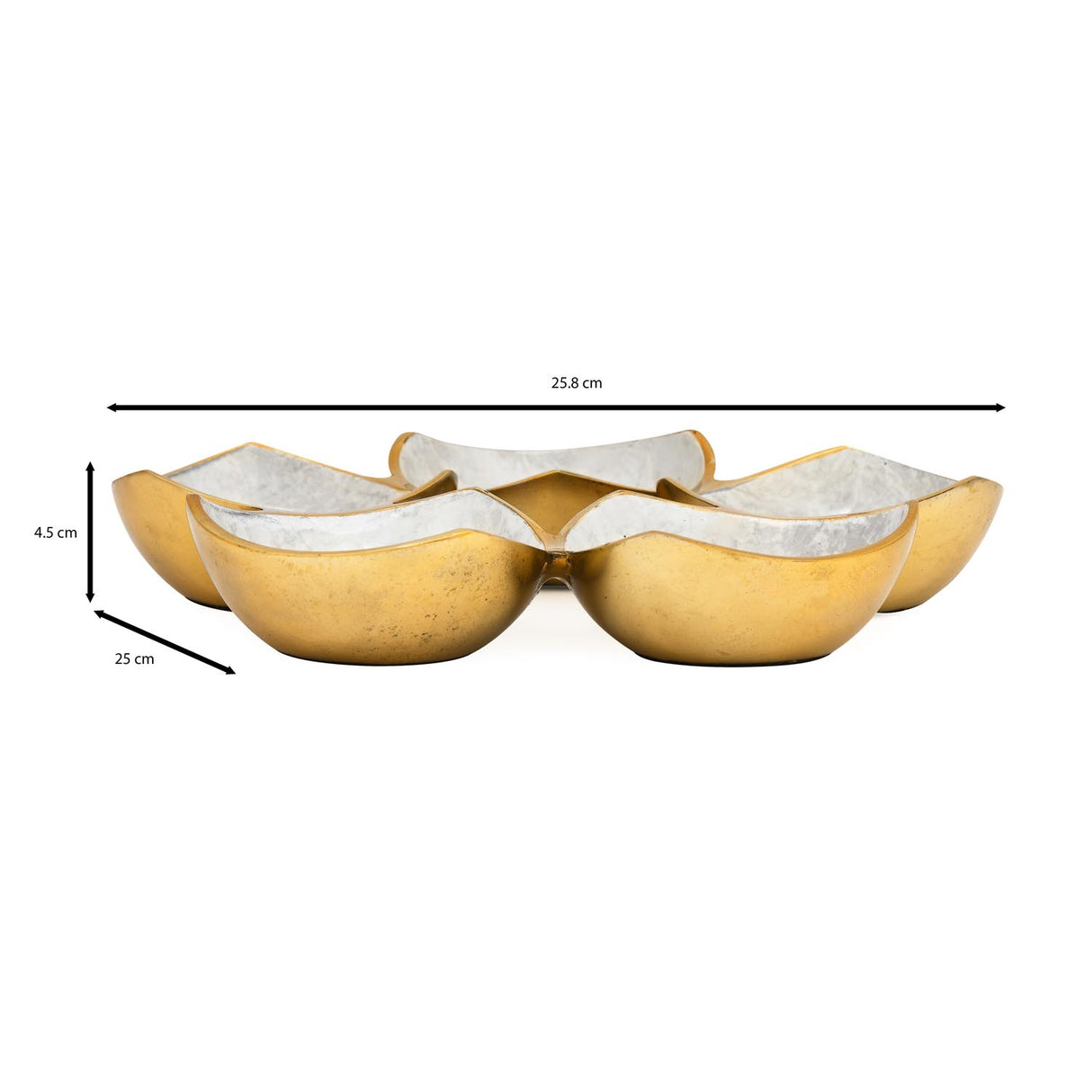 Five Bowls Round Serving Platter- White & Gold