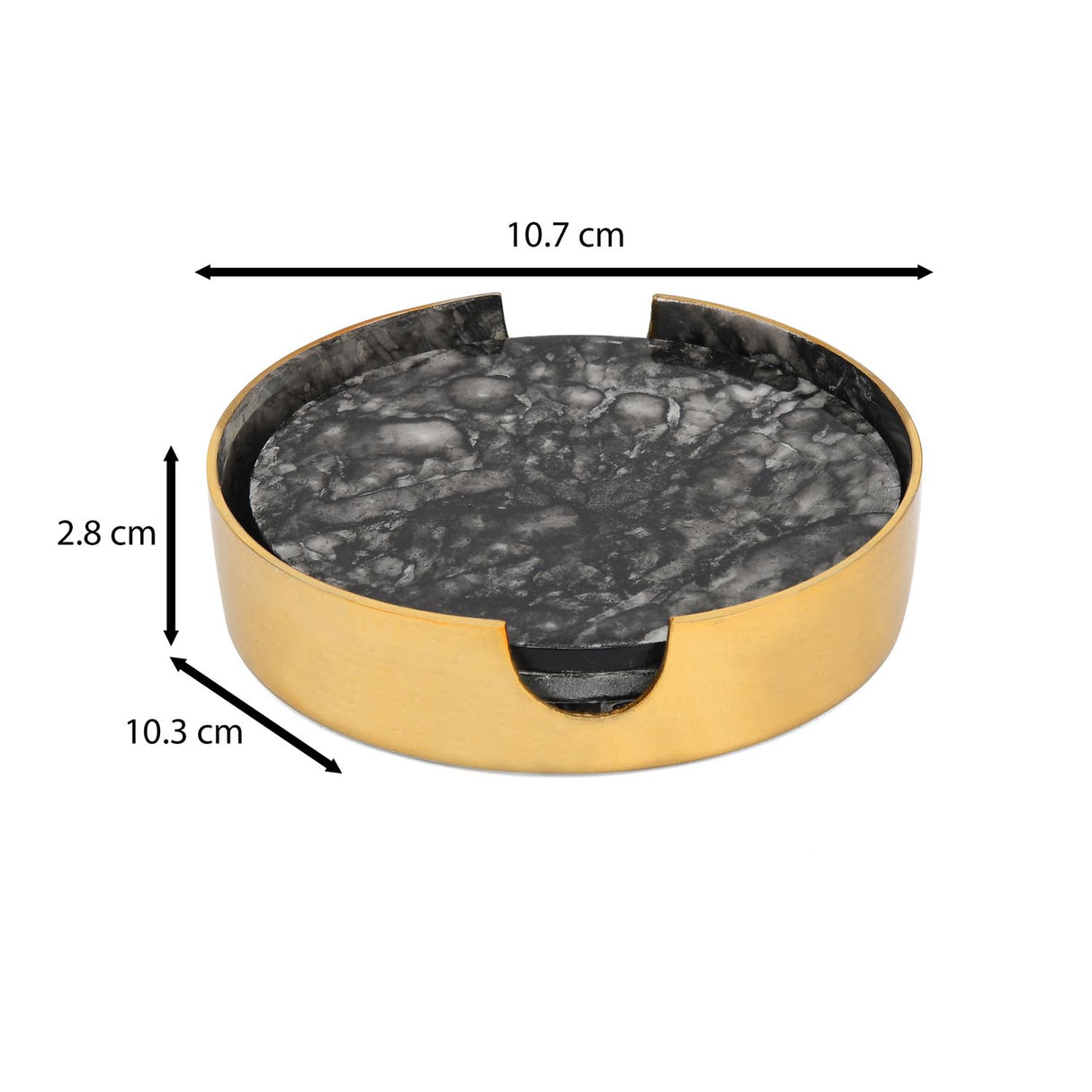 Round Coasters Set of 4 with Holder- Black & Gold
