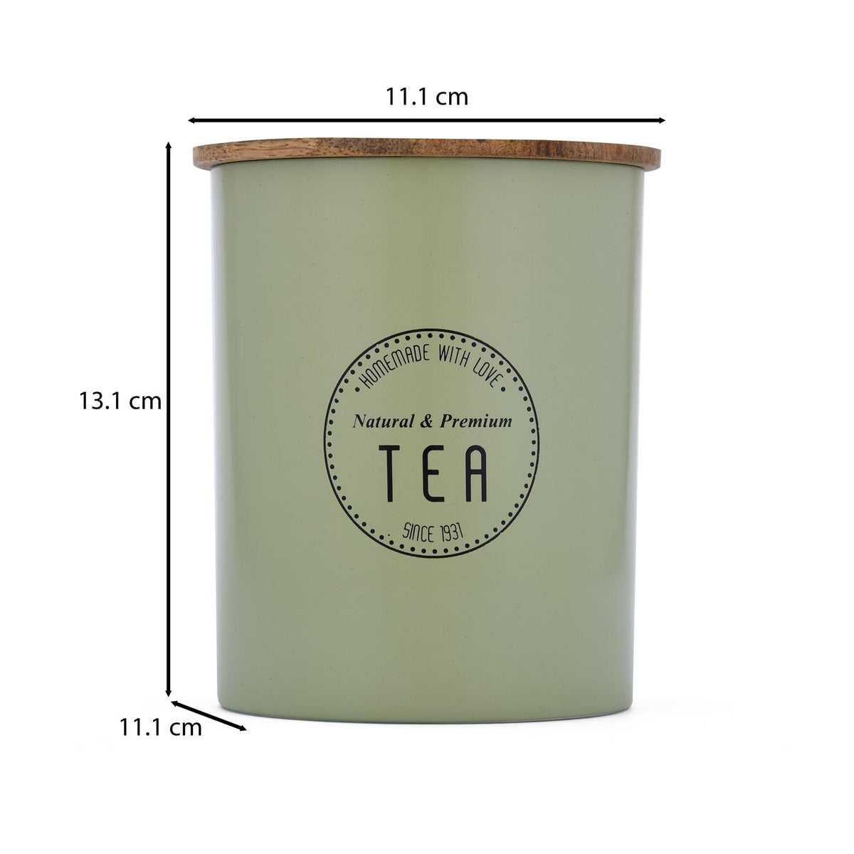 Iron Tea Canister with Wooden Lid- Sage Green