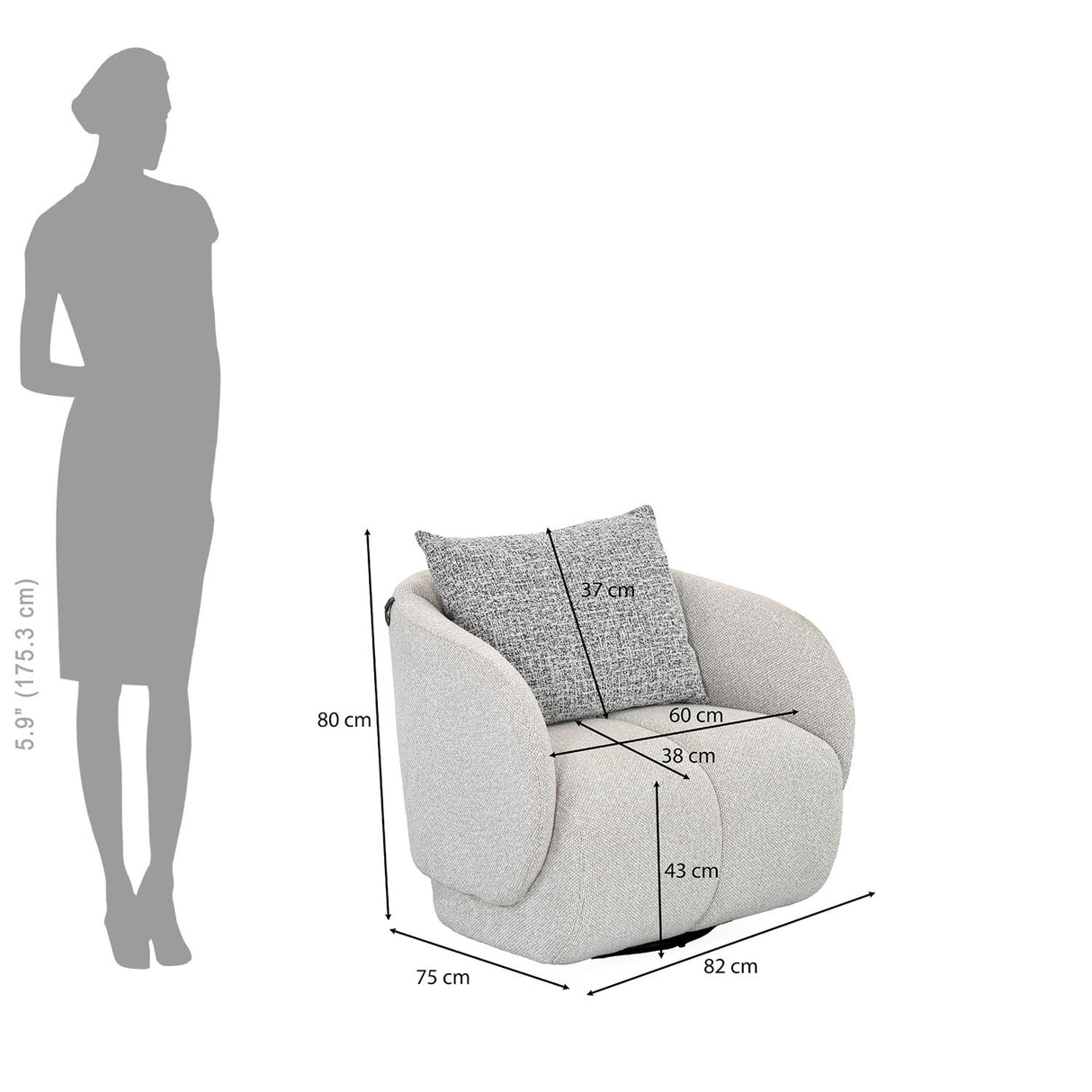 Nestivo 1 Seater Fabric Sofa- Texture Grey