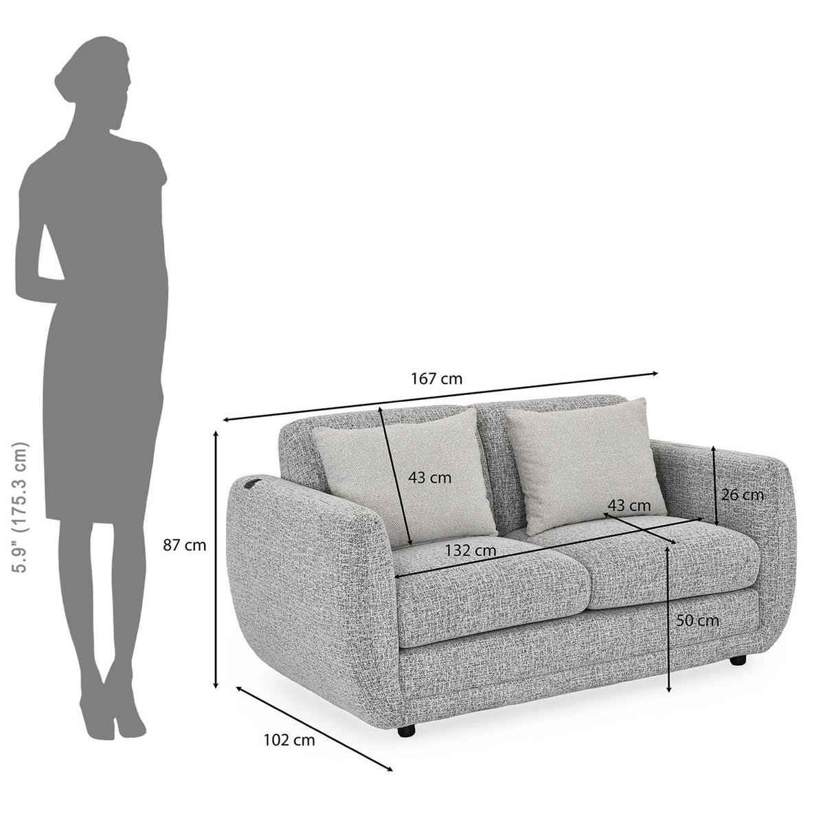 Nestivo 2 Seater Fabric Sofa- Texture Grey