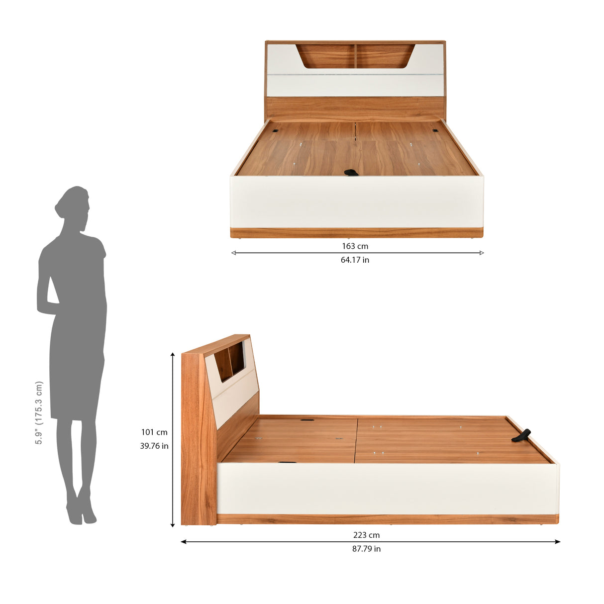 Eternal Wooden Queen Bed with Hydraulic Storage- Teak