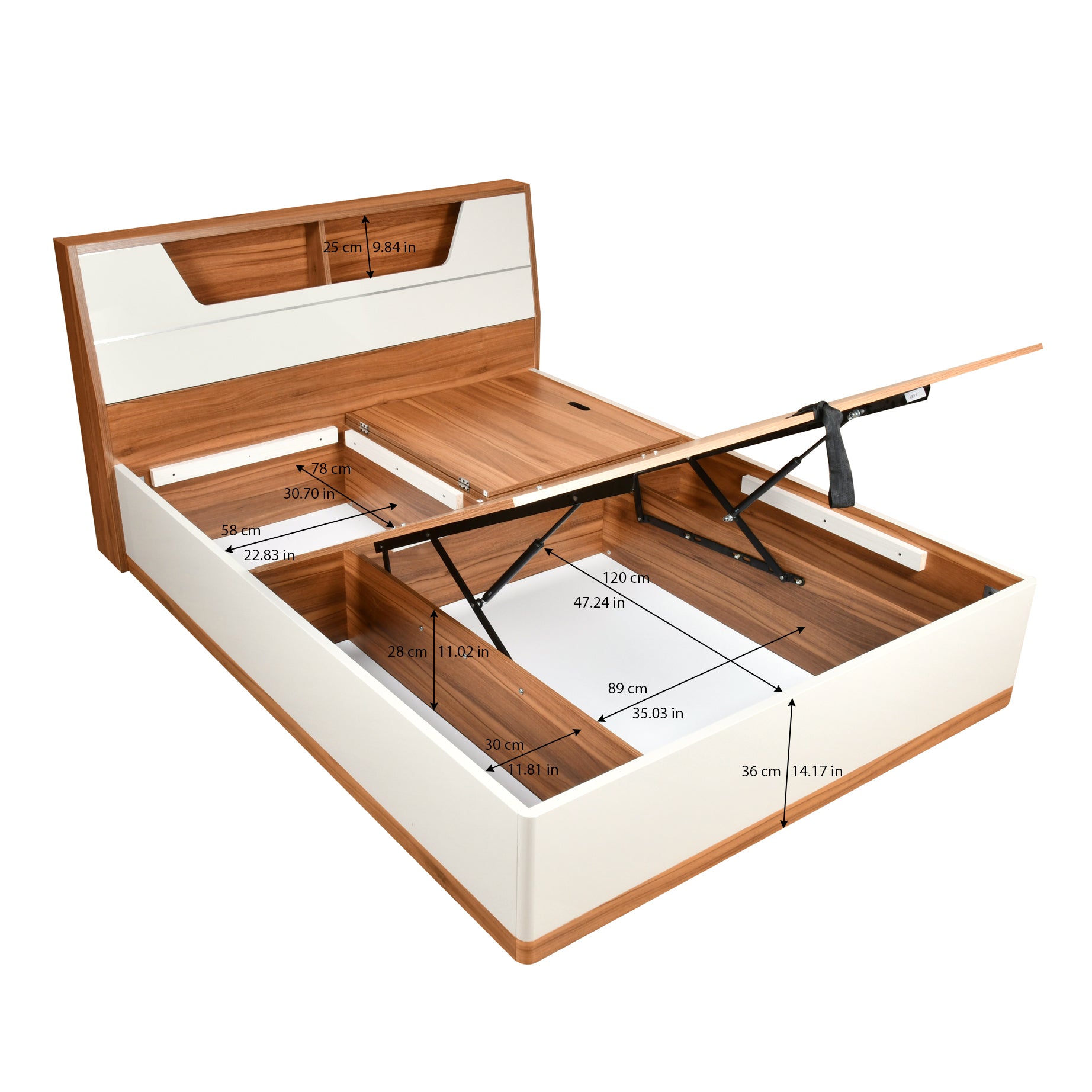 Eternal Wooden Queen Bed with Hydraulic Storage- Teak