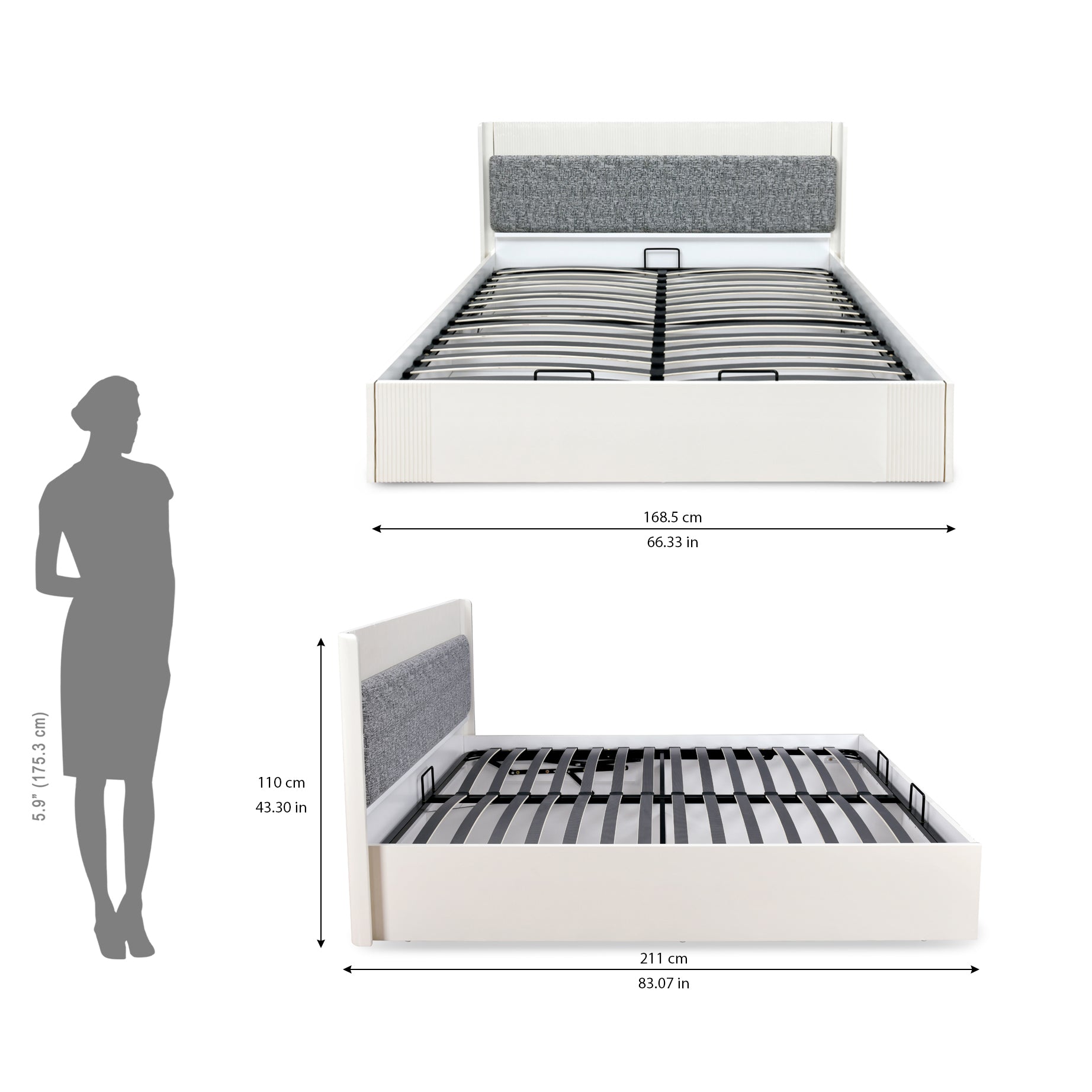 Nix Wooden Queen Bed with Hydraulic Storage- Beige