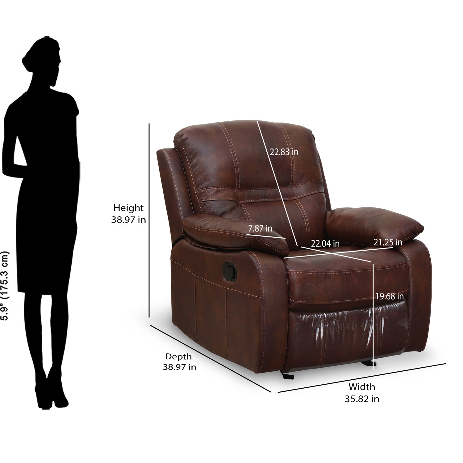 Wilson 1 Seater Sofa with Rocker Recliner (Brown)