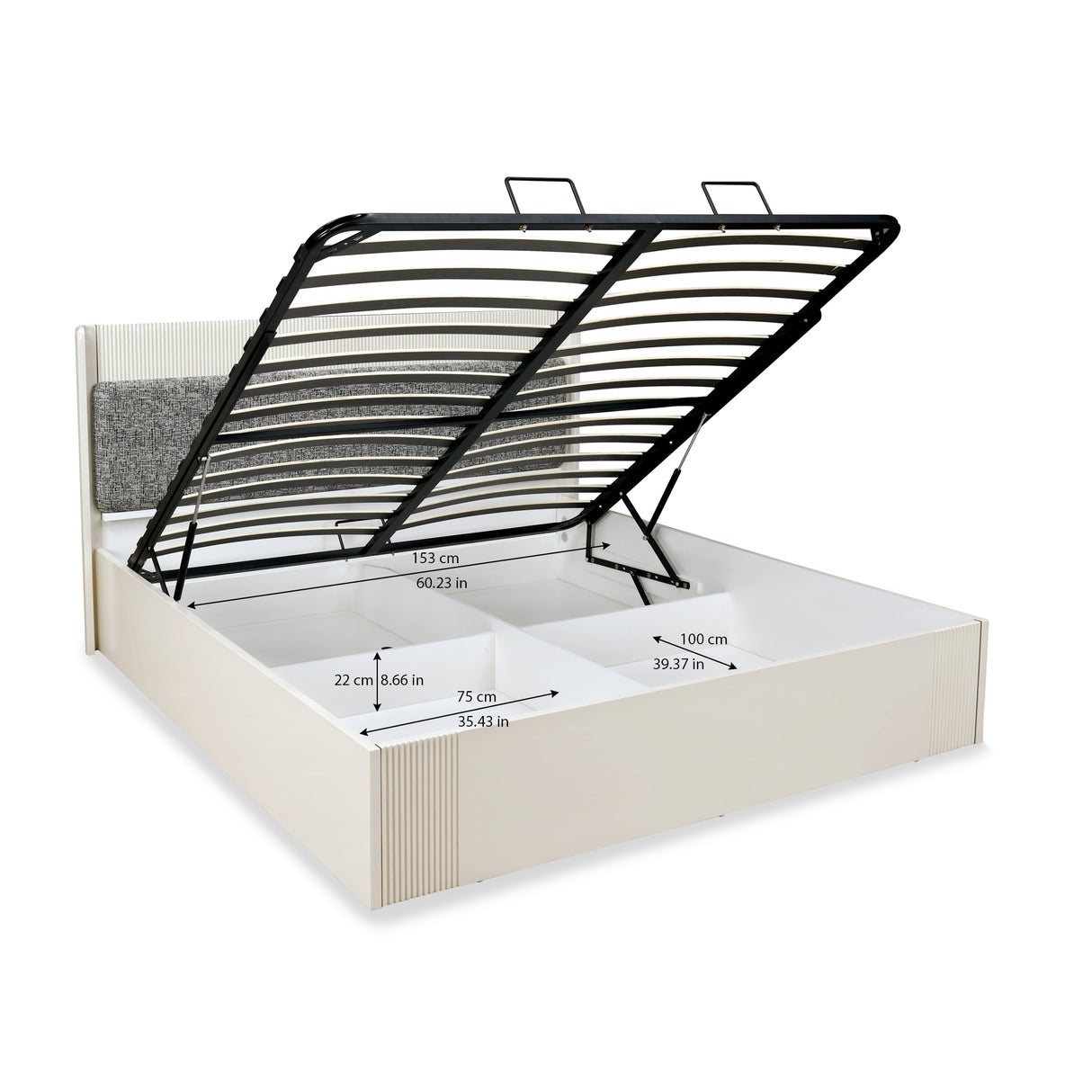 Nix Wooden Queen Bed with Hydraulic Storage- Beige