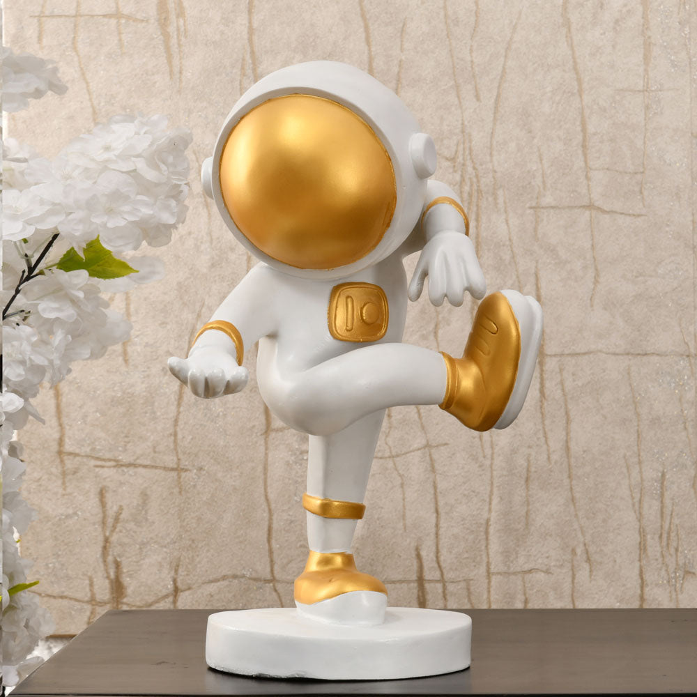 Nilkamal Dancing Astronaut Figurine Polyresin Showpiece (White & Gold)