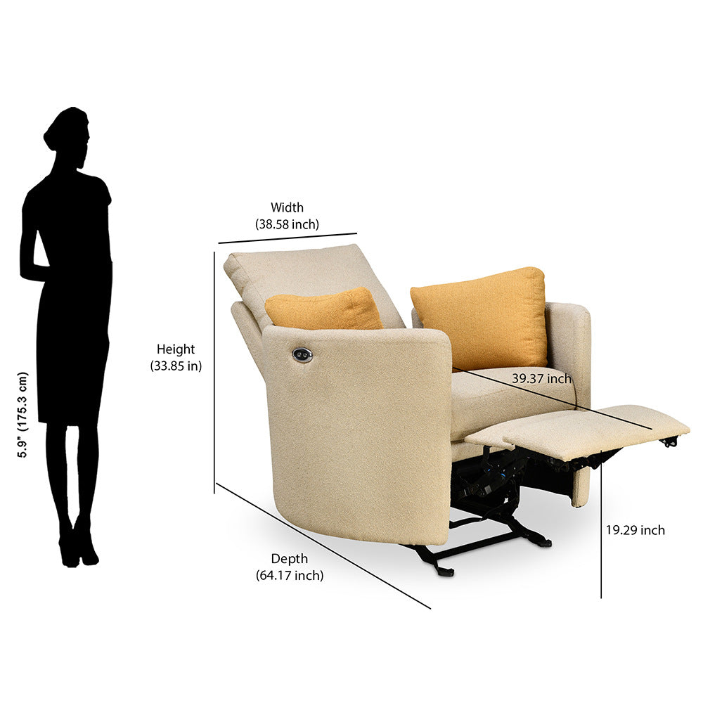 Arias Cherish 1 Seater Electric Rocker Sofa Recliner with Cushions- Sand Beige