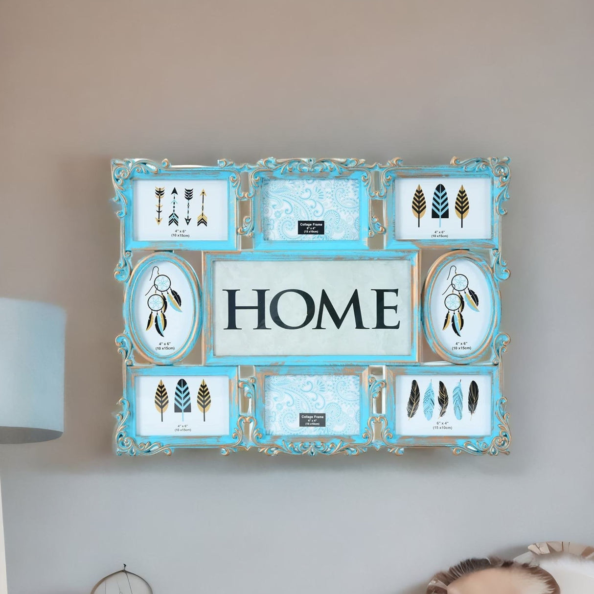 Nilkamal 8 Pics Collage Photo Frame (Seagreen & Gold)