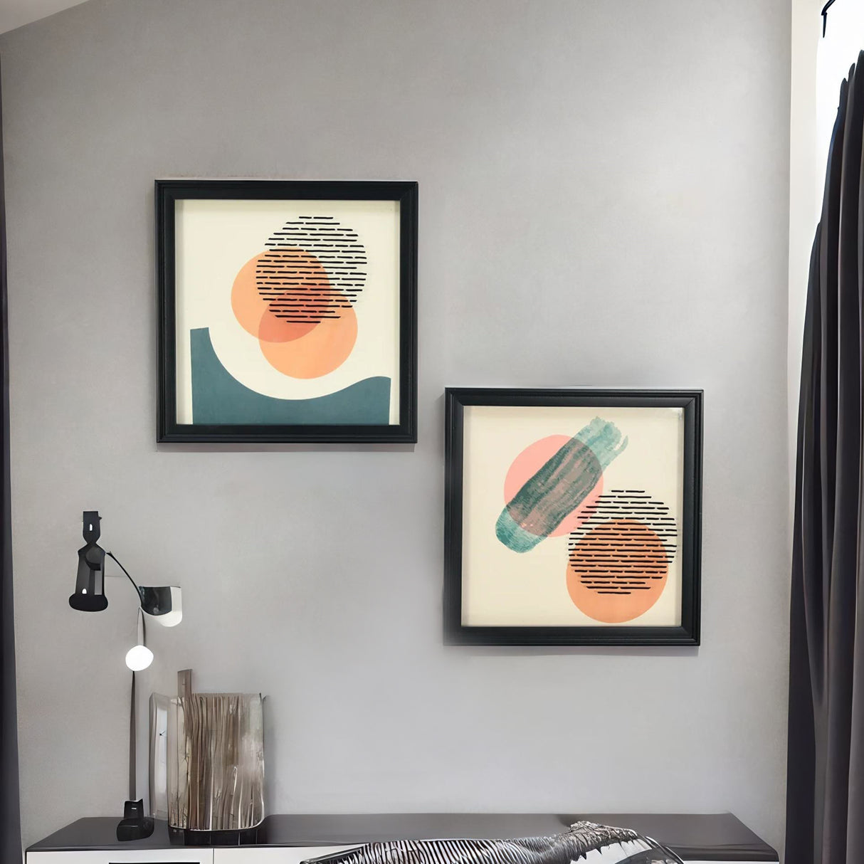 Nilkamal Acrylic Glass Art Paintings Set of 2 (Orange, Green & Black)