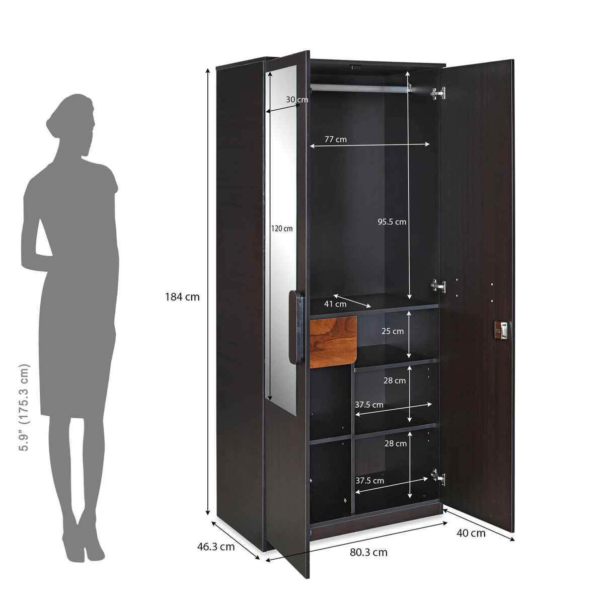 Raven Wooden 2 Door Wardrobe- Wenge