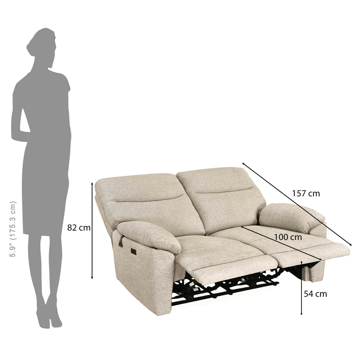 Wagner 2 Seater Electric Recliner Sofa- Beige