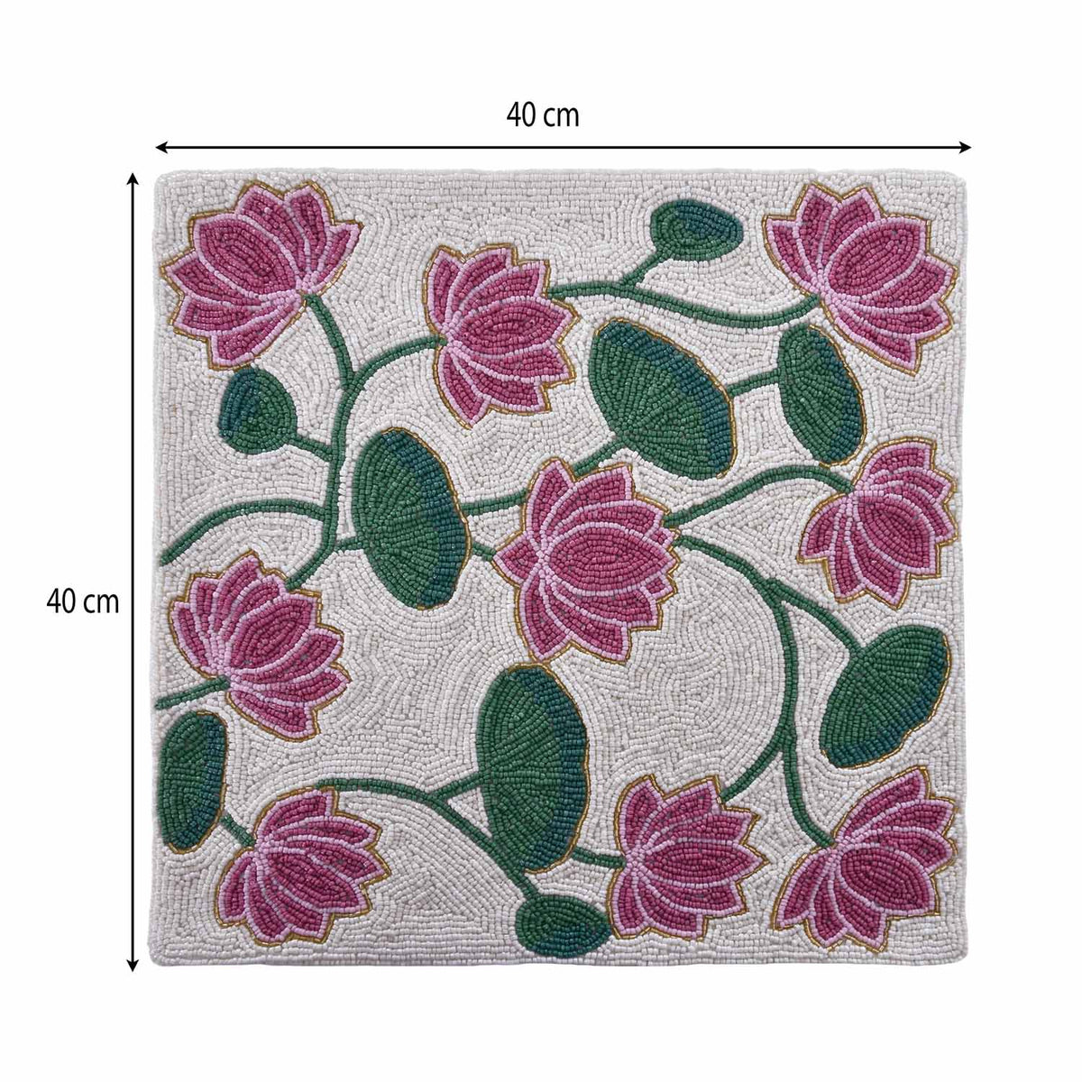 Madhuban Botanical Print 16" x 16" Cushion Cover- Pink & Green