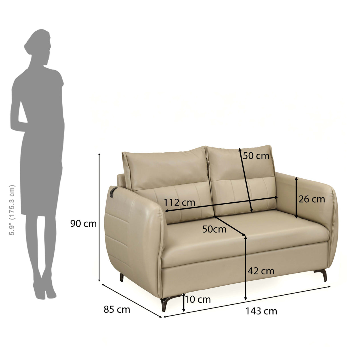 Infinia 2 Seater Leatherette Sofa- Beige