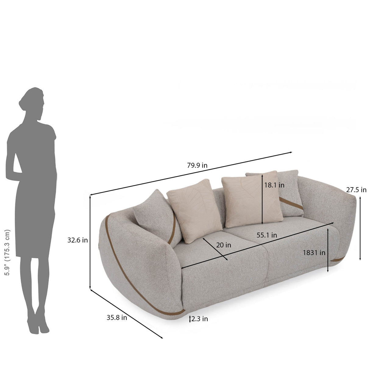 Ondina 2 Seater Fabric Sofa- Beige