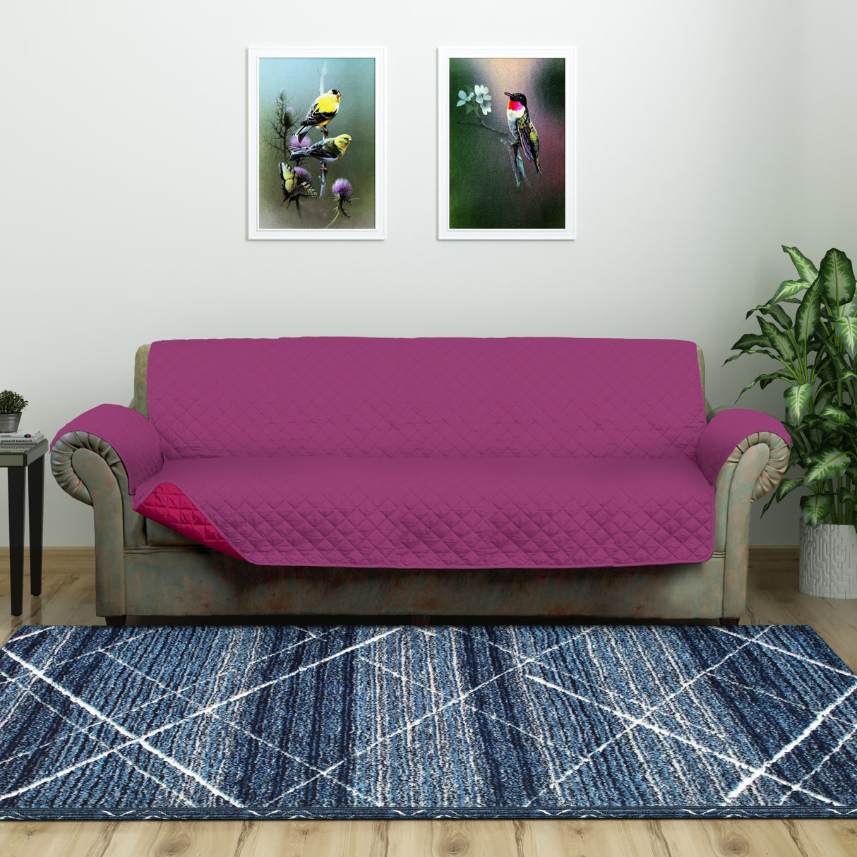 Nilkamal 3 Seater Reversible Sofa Cover 179 cm x 279 cm (Lavender & Fushcia)