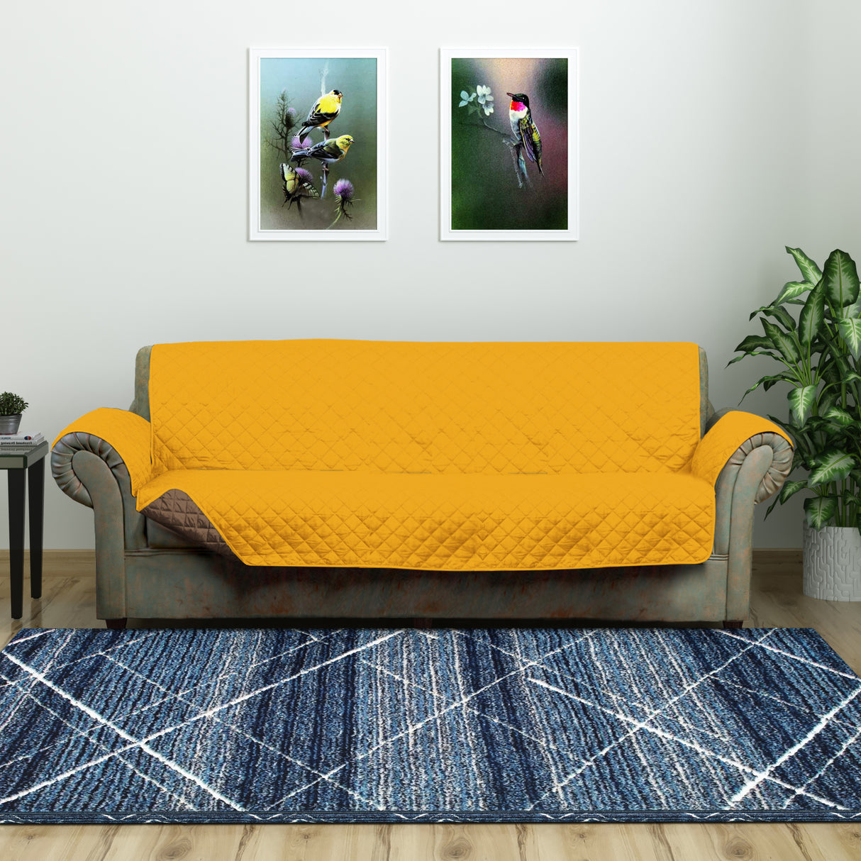 Nilkamal 3 Seater Reversible Sofa Cover 179 cm x 279 cm (Mustard & Brown)