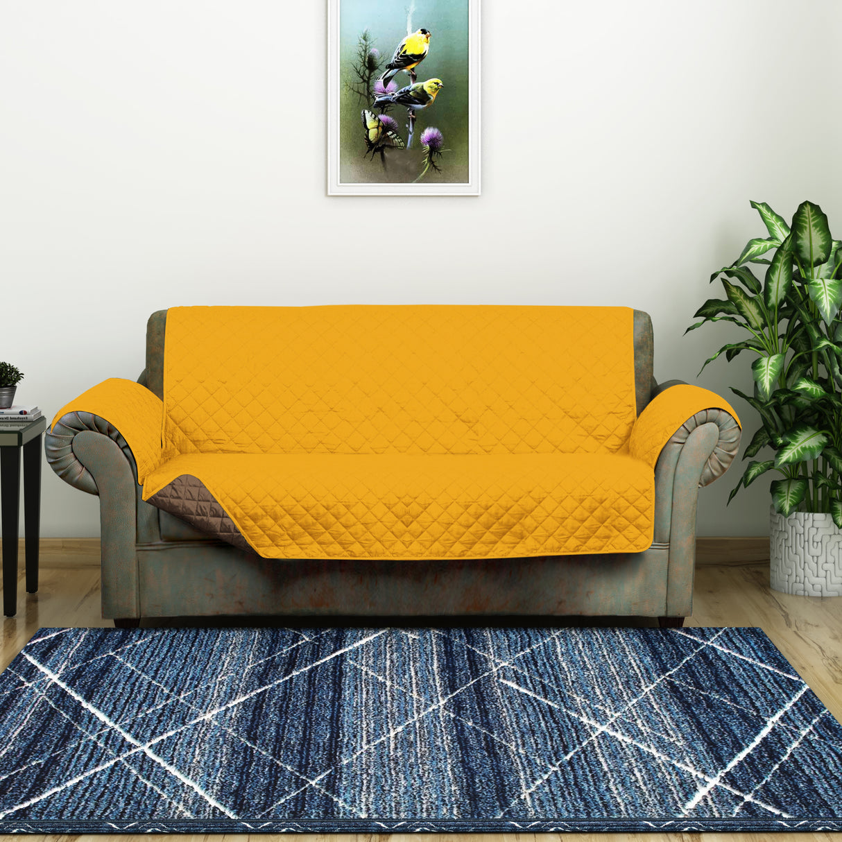 Nilkamal 2 Seater Reversible Sofa Cover 179 cm x 223 cm (Mustard & Brown)