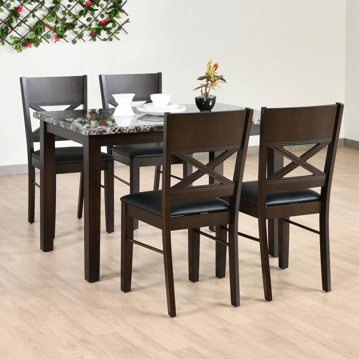 Nilkamal Adrian 4 Seater Dining Set (Dark Walnut)