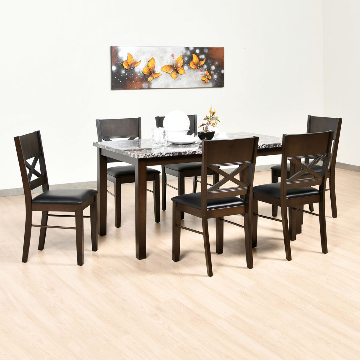 Nilkamal Adrian 6 Seater Dining Set (Dark Walnut)