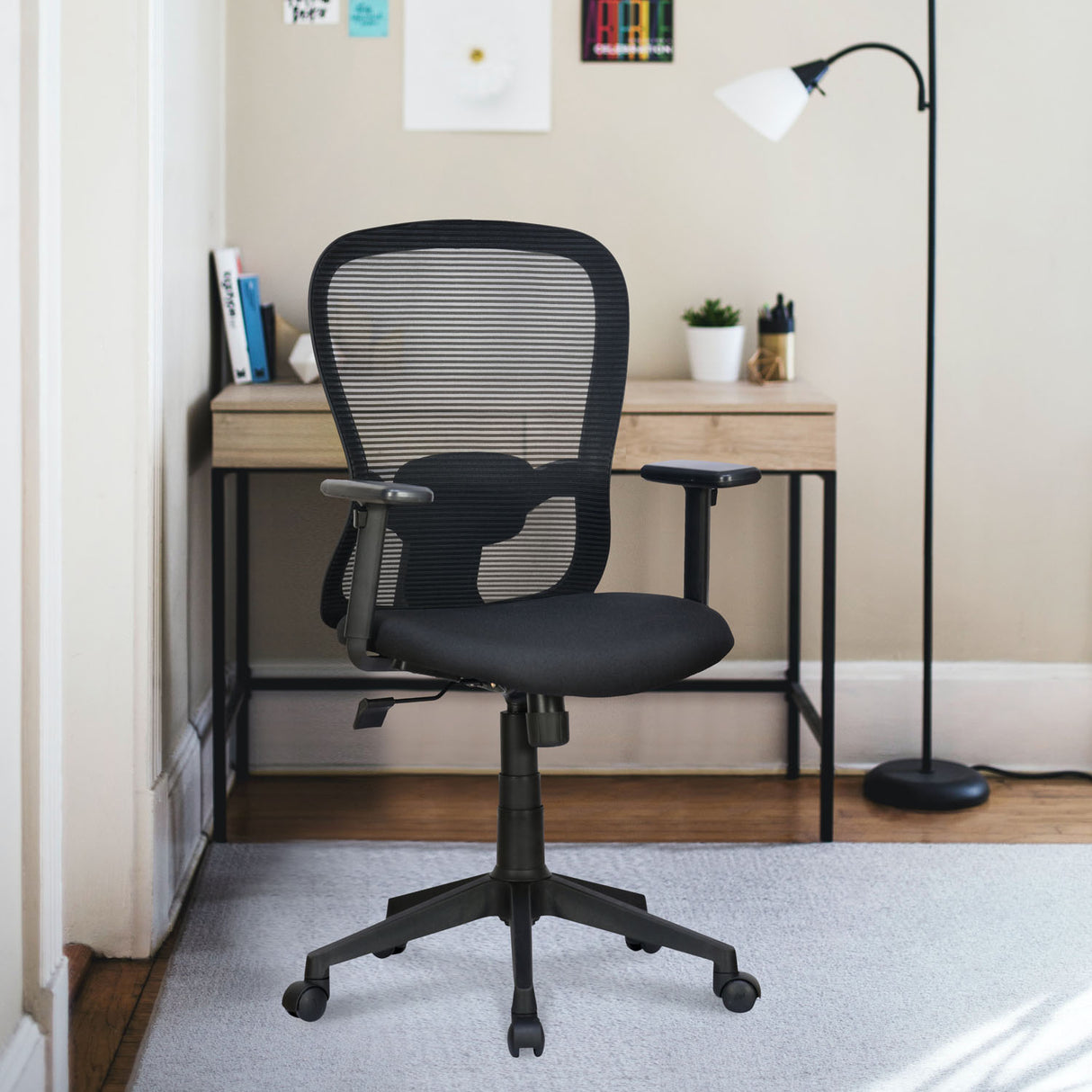 Nilkamal Alba Medium Back Mesh Chair with Adjustable Armrest (Black)