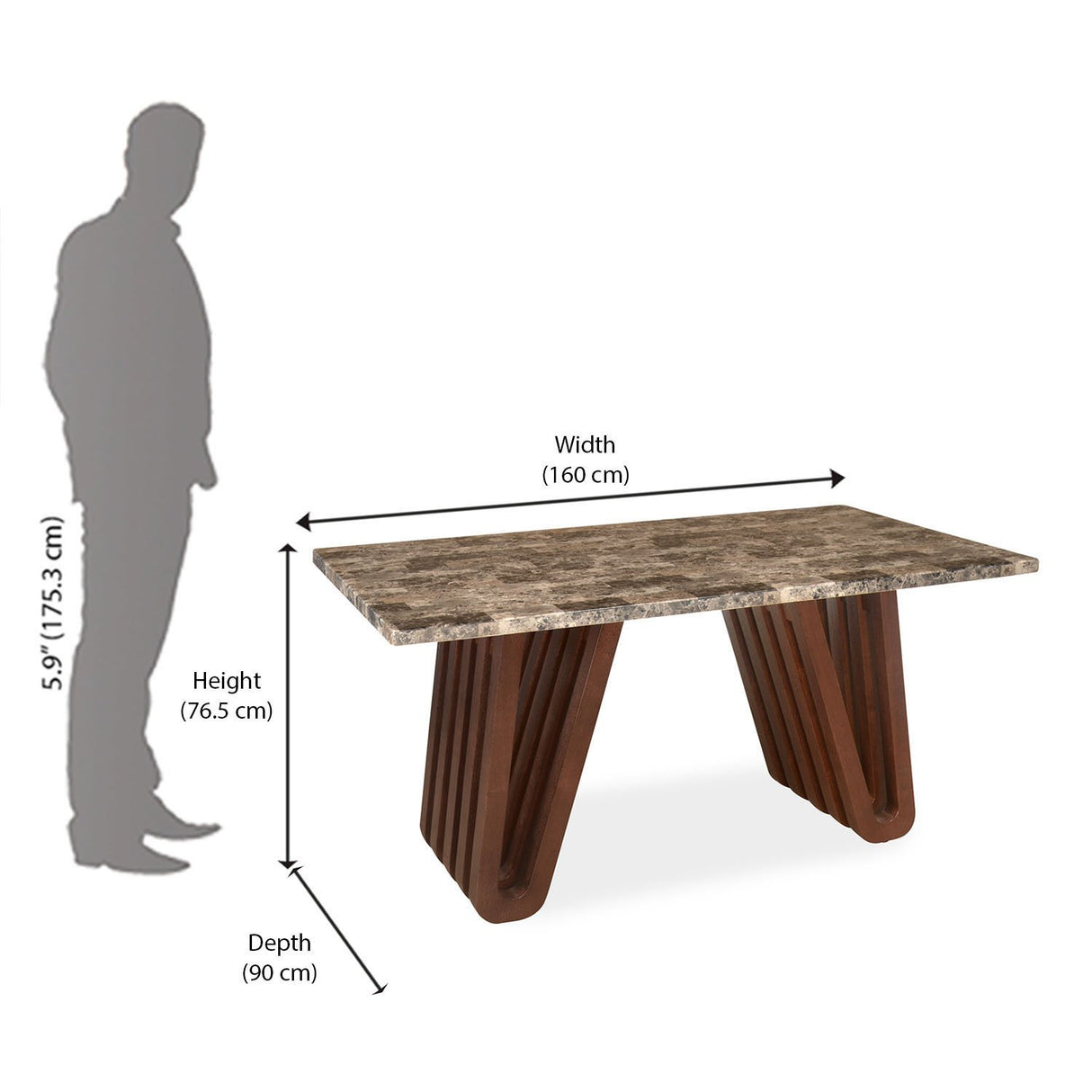 Capri 6 Seater Dining Table (Walnut & Brown) - Size In Centimeter