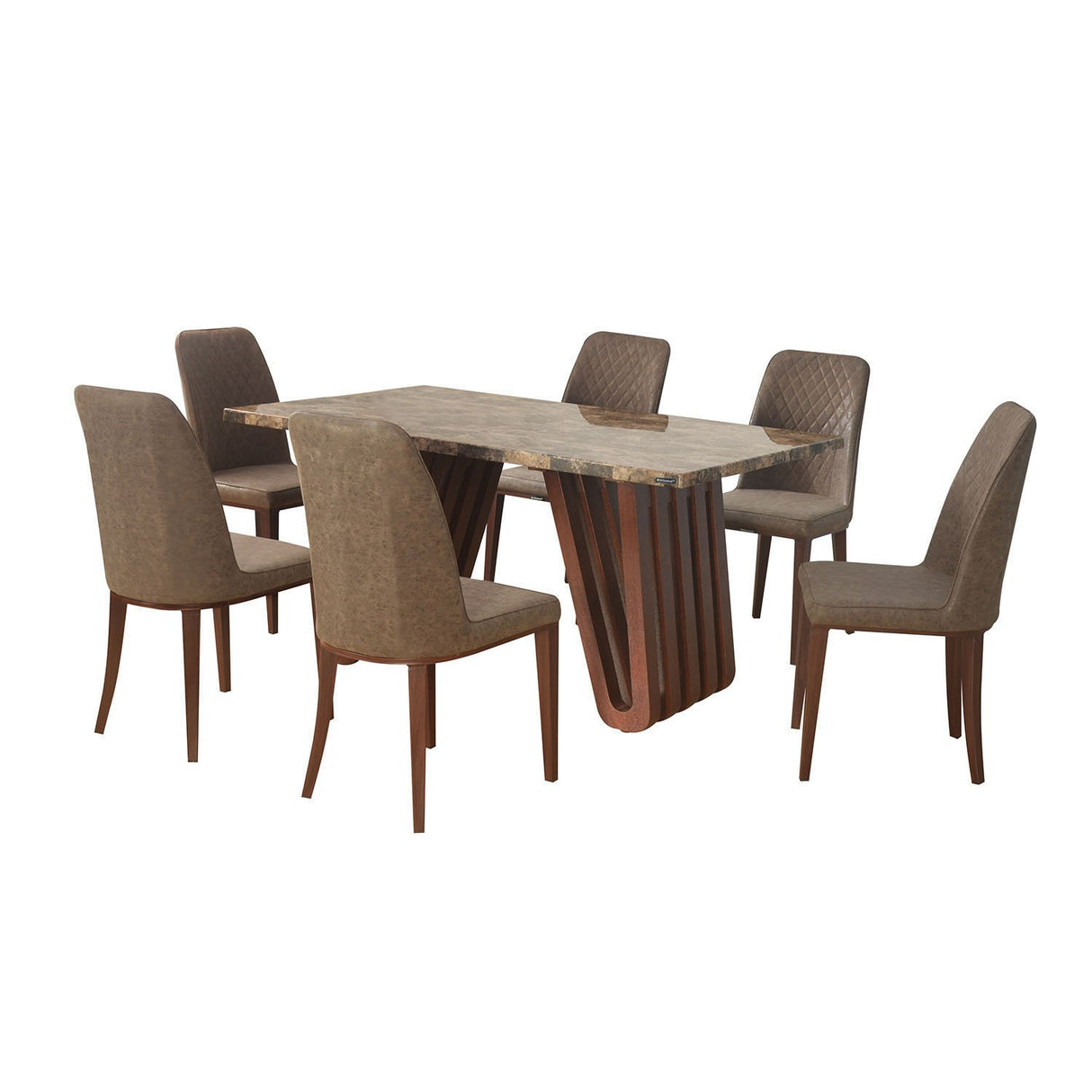 Capri 6 Seater Dining Table & Cucina Chair Dining Set (Walnut & Brown) - Slight Side View