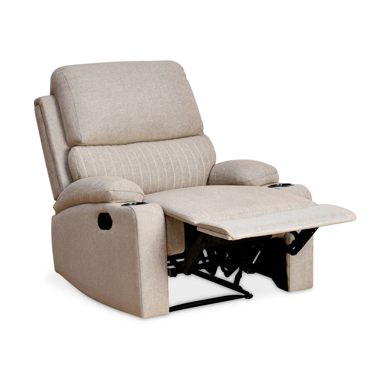 Comfy 1 Seater Fabric Manual Recliner with Cup Holder (Beige) - With Open Footrest