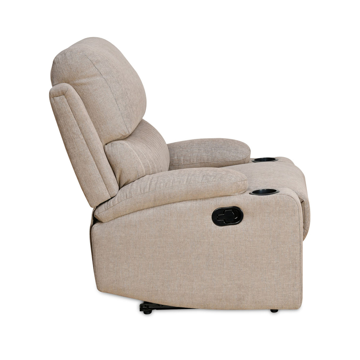 Comfy 1 Seater Fabric Manual Recliner with Cup Holder (Beige) - Side View