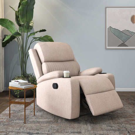 Comfy 1 Seater Fabric Manual Recliner with Cup Holder (Beige) - Main View