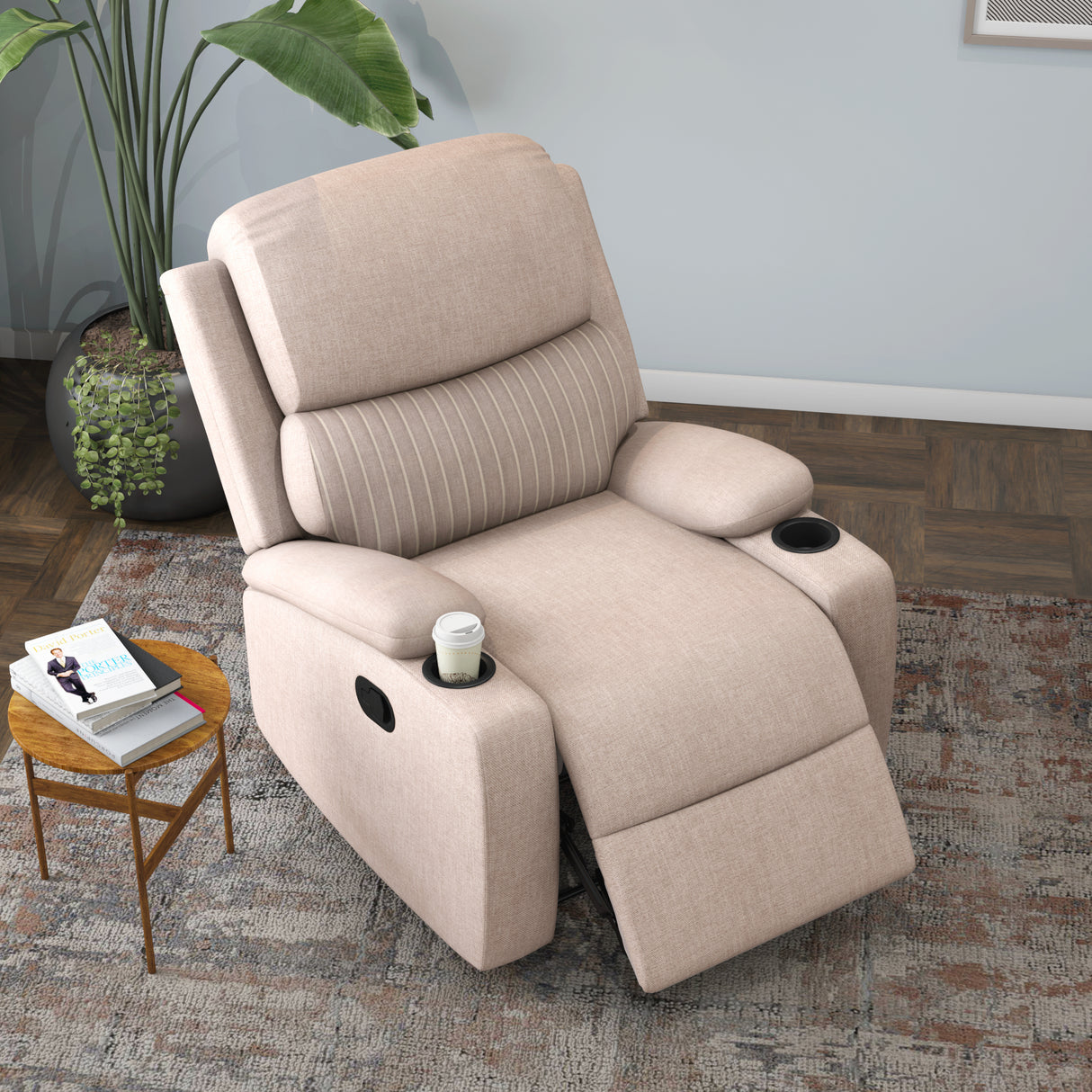 Comfy 1 Seater Fabric Manual Recliner with Cup Holder (Beige) - Top View