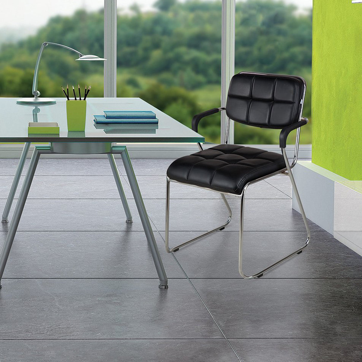 Nilkamal Contract 02 Soft PVC Visitor Chair with Arm (Black)