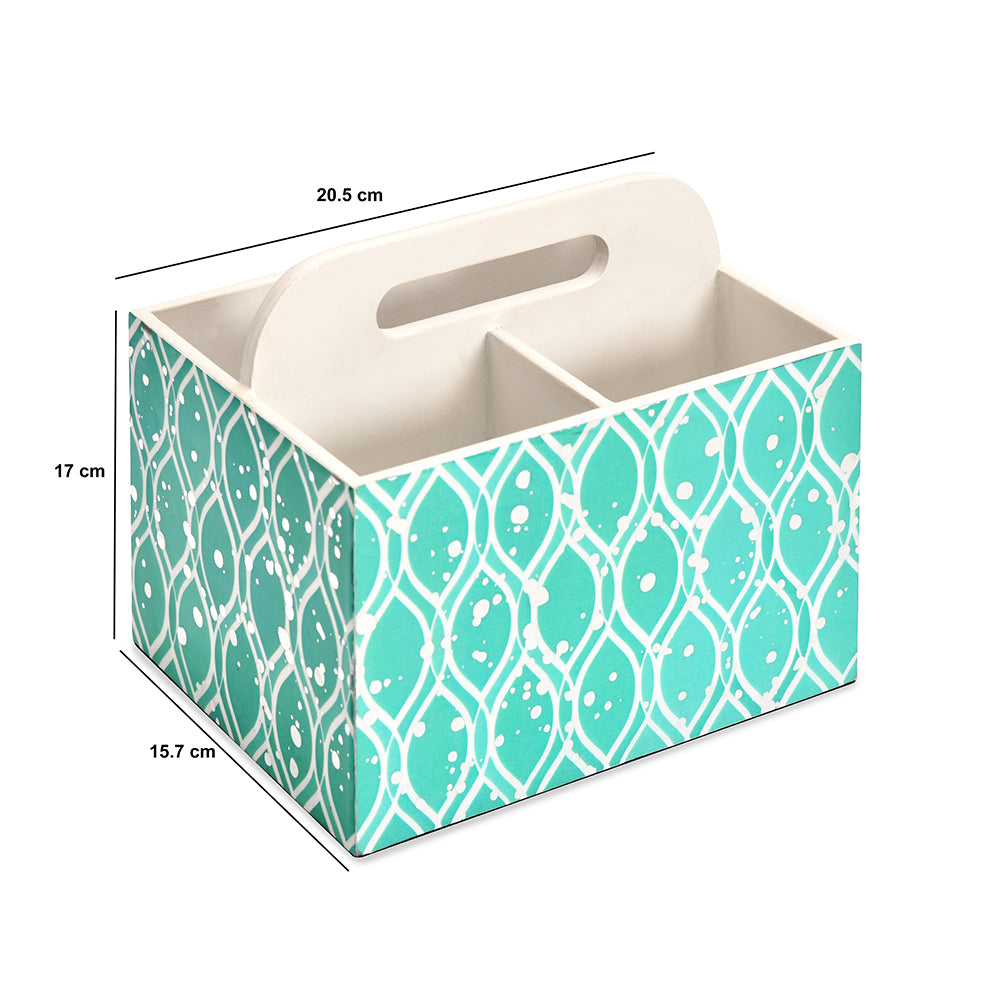 Printed MDF Wooden Cutlery Holder (Seagreen)