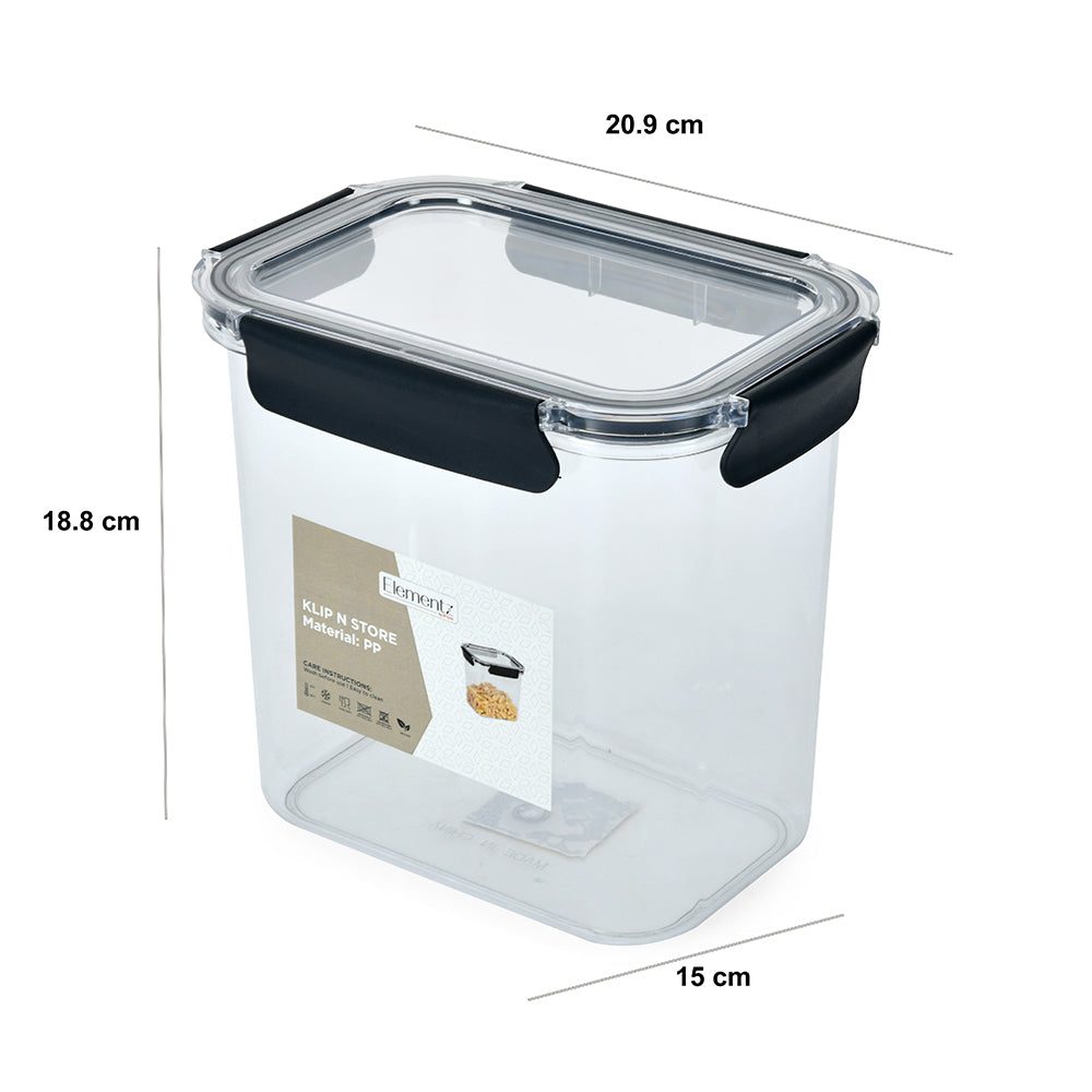 Klip N Store Rectangular 3200 ml Cannister Storage Container (Black)