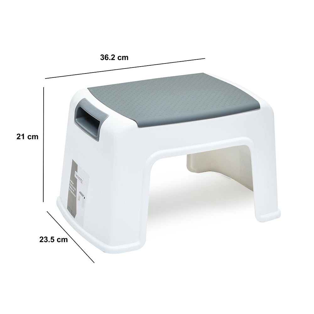 Non-Slip Plastic Stool- White & Grey