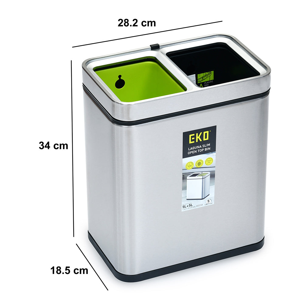 Wet & Dry Open Top 10 L Dual Dustbin- Silver
