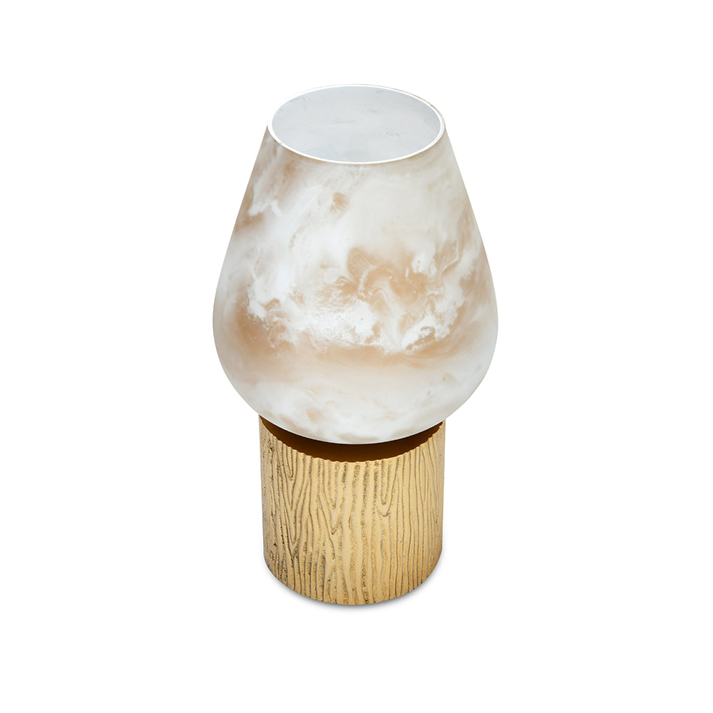 Allure Glass & Metal Decorative Candle Stand- White & Gold