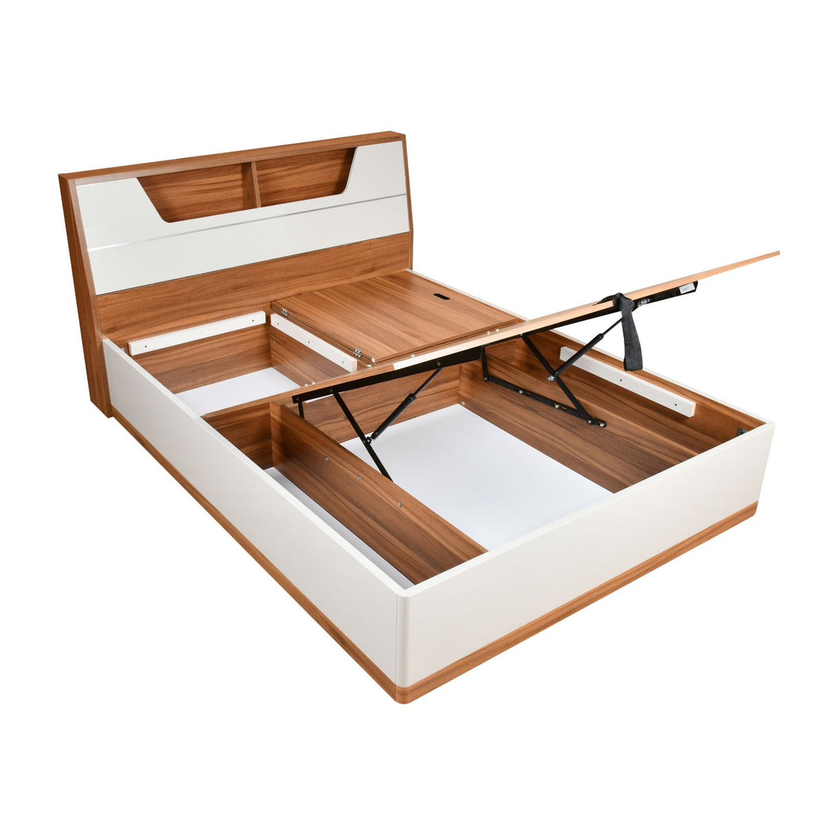 Eternal Wooden Queen Bed with Hydraulic Storage- Teak