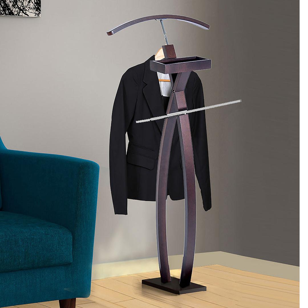 Polar Coat Hanger (Wenge) - Slight Side View With Coat