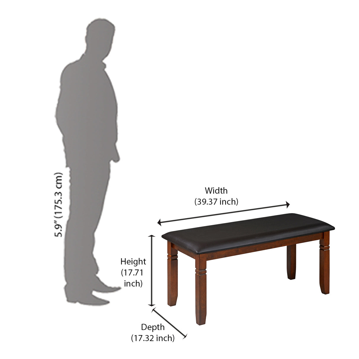Floret 4 Seater Dining Bench (Walnut) - Size In Inches
