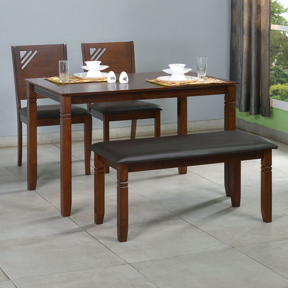 Nilkamal Floret 1 + 2 + Bench Dining Set (Walnut)