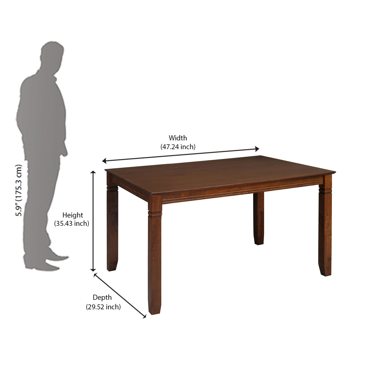 Floret 4 Seater Dining Table (Walnut) - Size In Inches