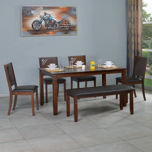 Nilkamal Floret 6 Seater Dining Set With Bench (Walnut)