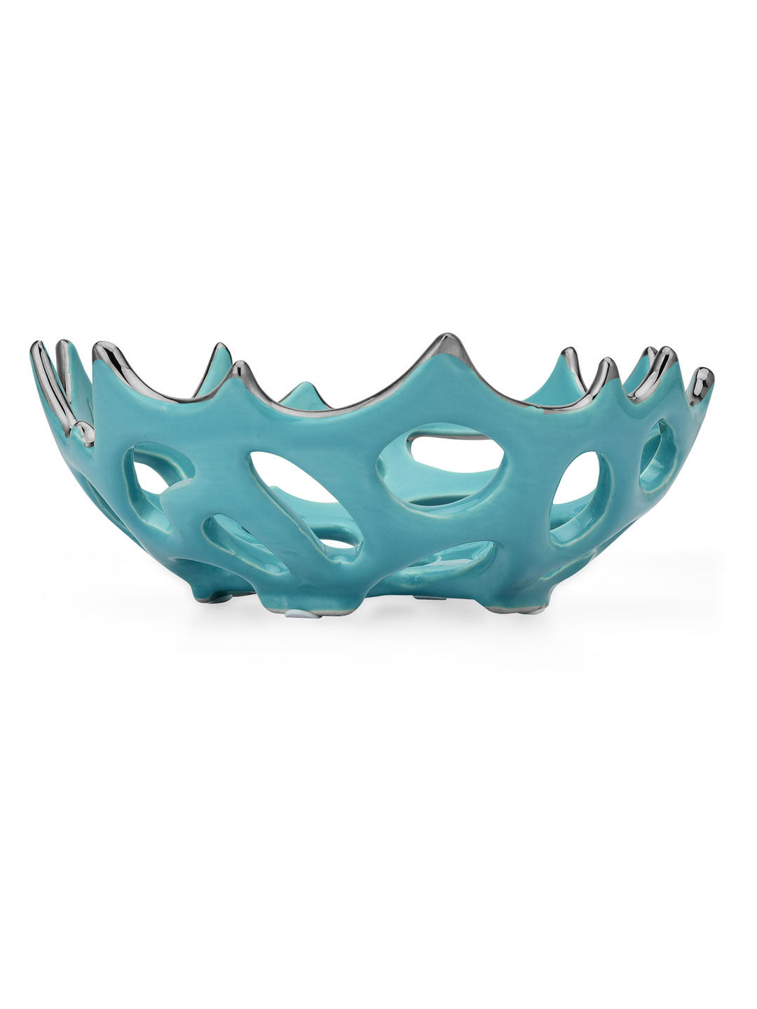 Cutwork Ceramic Round Bowl- Sea green & Silver