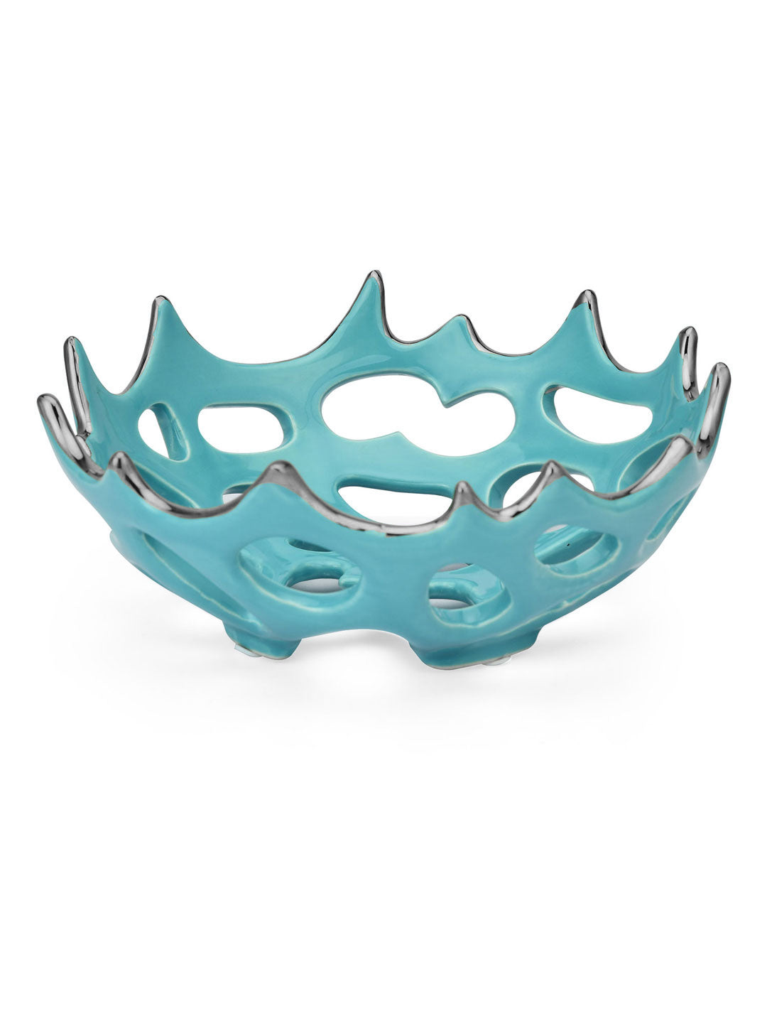 Cutwork Ceramic Round Bowl- Sea green & Silver