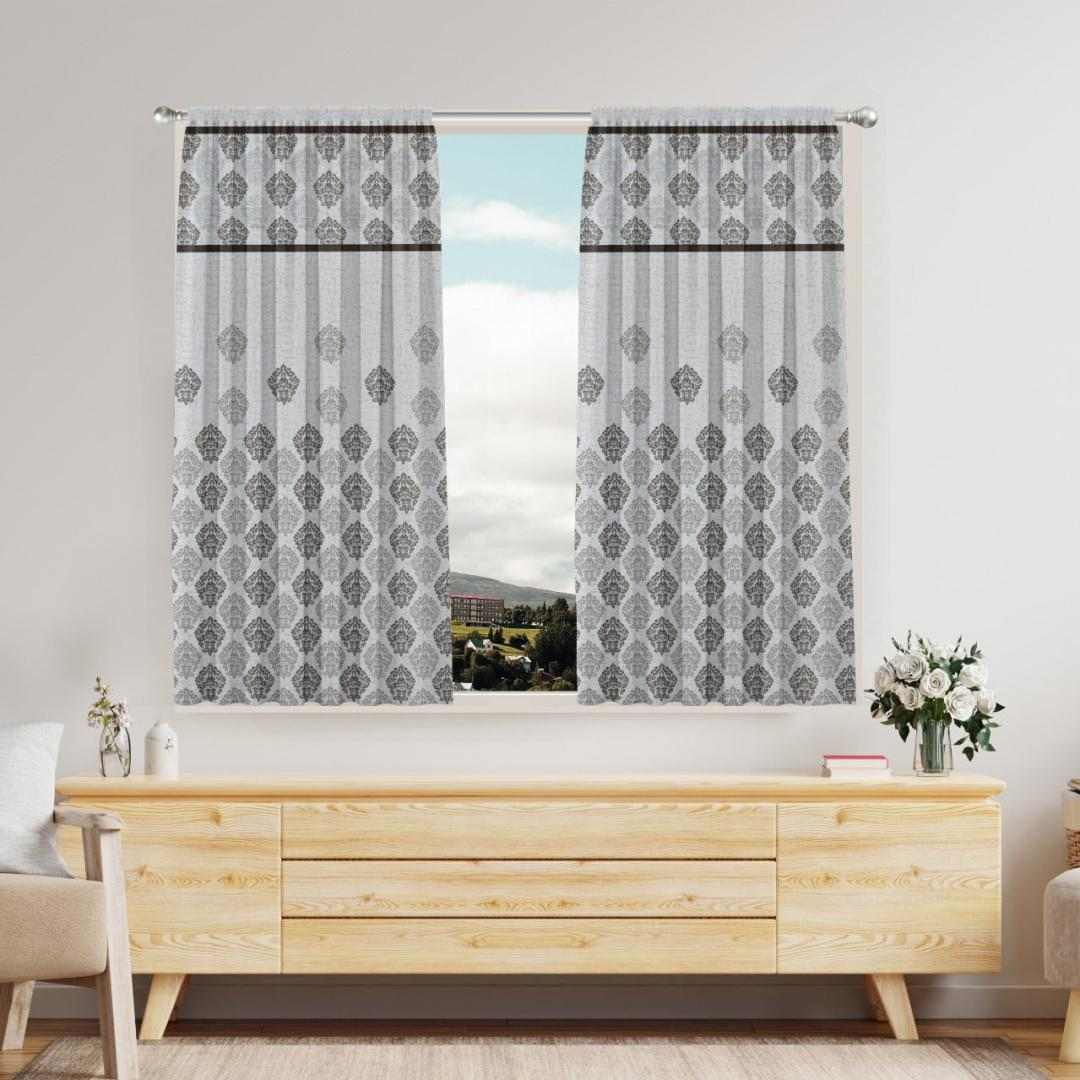 Nilkamal Grace Jacquard Damask 5 Ft Polyester Window Curtains Set of 2 (Brown)