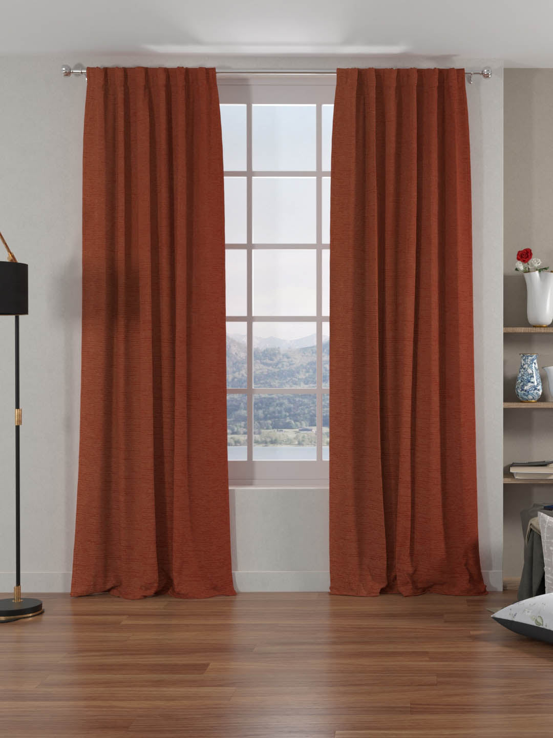 Nilkamal Grace Solids Opus 7 Ft Polyester Door Curtains Set Of 2 (Rust)