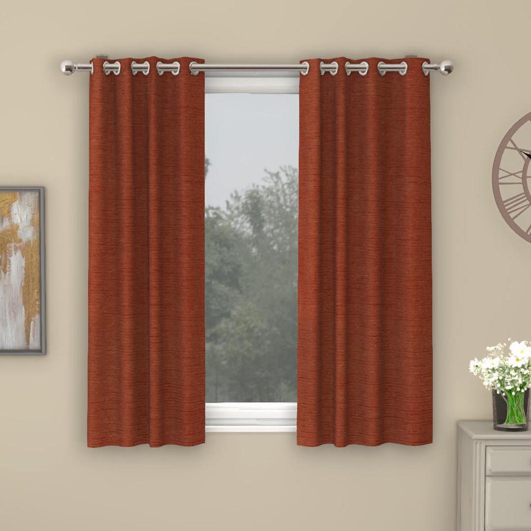 Nilkamal Grace Solids Opus 5 Ft Polyester Window Curtains Set Of 2 (Rust)
