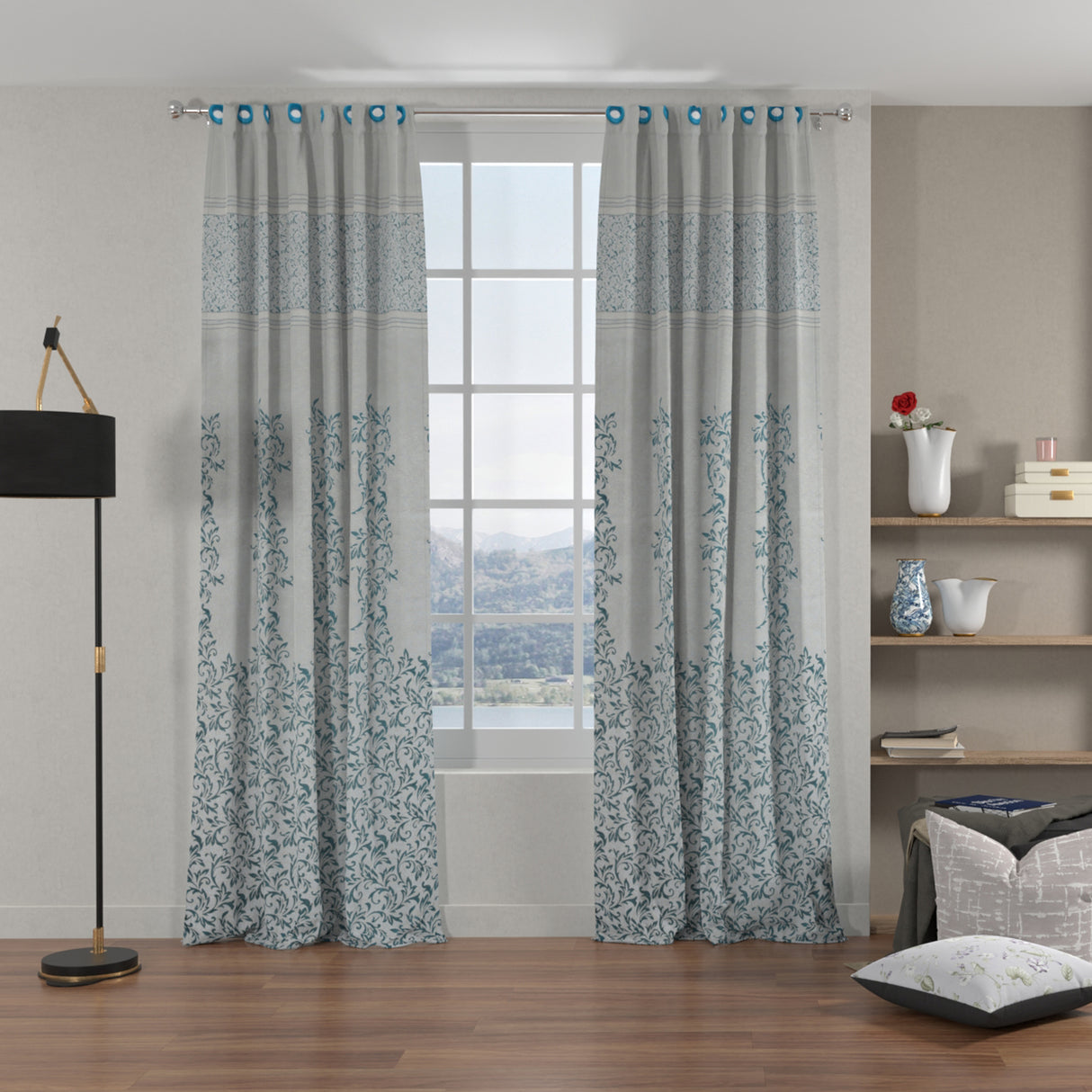 Nilkamal Grace Jacquard Floral 5 Ft Polyester Window Curtains Set of 2 (Seagreen)