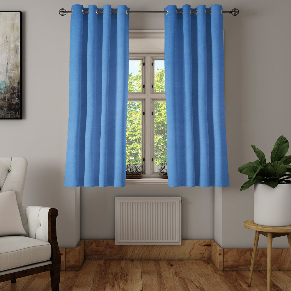 Nilkamal Visto Solid Blackout 5 Ft Polyester Window Curtains Set Of 2 Blue